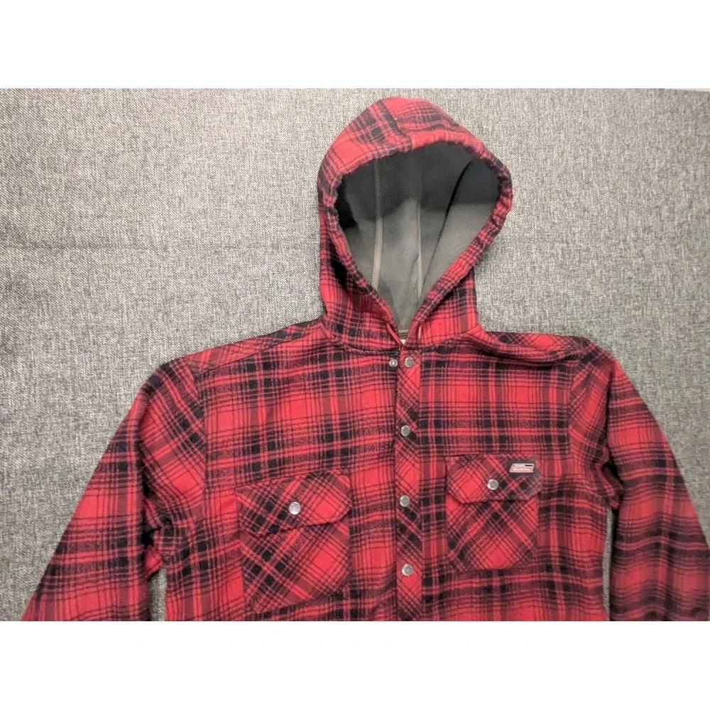 Dickies Plaid Flannel Jacket Fleece‎ Lined Mens Medium Red Check Snap Up Hoodie